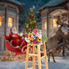 Lofaris Snowy Night Town Scene Santa Elk Christmas Backdrop