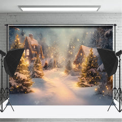 Lofaris Snowy Night Town Street Pine Trees Photo Backdrop