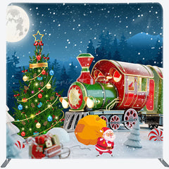 Lofaris Snowy Night Train Christmas Pillow Case Backdrop