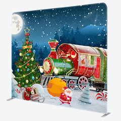 Lofaris Snowy Night Train Christmas Pillow Case Backdrop