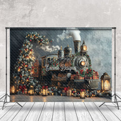 Lofaris Snowy Night Train Xmas Trees Christmas Backdrop