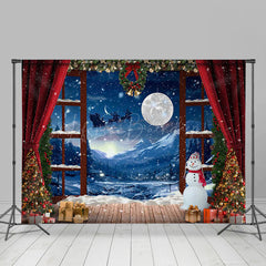 Lofaris Snowy Night Villa Window Scene Christmas Backdrop