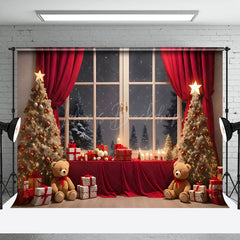 Lofaris Snowy Night Window Scene Bears Christmas Backdrop