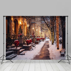 Lofaris Snowy Path Winter Christmas Holiday Vibe Backdrop