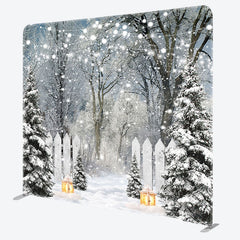 Lofaris Snowy Pine Forest Lights Tension Fabric Backdrop