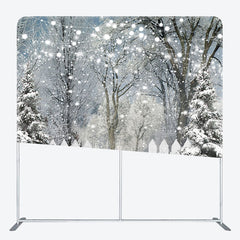 Lofaris Snowy Pine Forest Lights Tension Fabric Backdrop