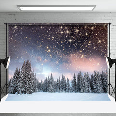 Lofaris Snowy Pine Forest Starry Sky Winter Photo Backdrop