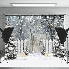 Lofaris Snowy Pine Forest String Lights Christmas Backdrop