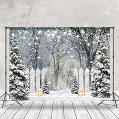 Lofaris Snowy Pine Forest String Lights Christmas Backdrop