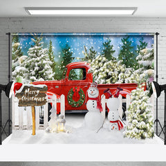 Lofaris Snowy Pine Tree Forest Red Truck Christmas Backdrop