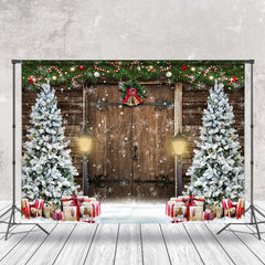 Lofaris Snowy Pine Tree Leaves Bell Wood Door Xmas Backdrop