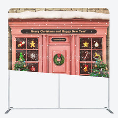 Lofaris Snowy Pink Christmas Shop Square Arch Fabric Backdrop