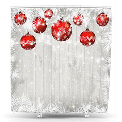 Lofaris Snowy Red Bells Grey Wooden Christmas Shower Curtain