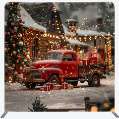 Lofaris Snowy Red Car Bokeh Christmas Pillow Case Backdrop