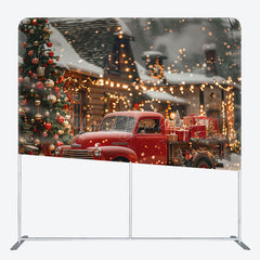 Lofaris Snowy Red Car Bokeh Christmas Pillow Case Backdrop