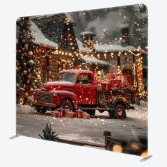 Lofaris Snowy Red Car Bokeh Christmas Pillow Case Backdrop