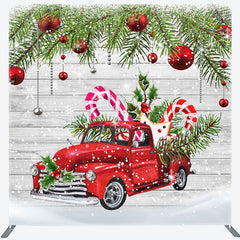 Lofaris Snowy Red Car Wooden Christmas Pillow Cover Backdrop