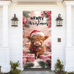 Lofaris Snowy Red Poinsettia Gifts Cow Christmas Door Cover