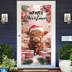 Lofaris Snowy Red Poinsettia Gifts Cow Christmas Door Cover