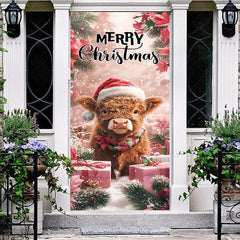 Lofaris Snowy Red Poinsettia Gifts Cow Christmas Door Cover