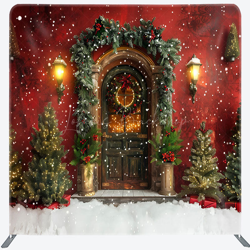 Lofaris Snowy Red Retro Wall Christmas Pillow Cover Backdrop