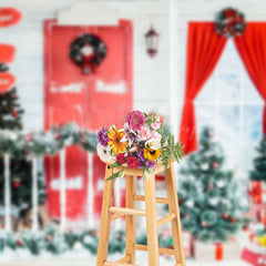 Lofaris Snowy Red White Door And Window Christmas Backdrop