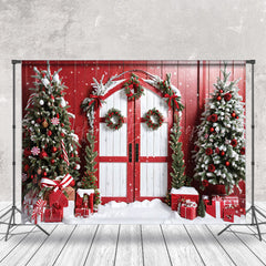 Lofaris Snowy Red Wood Barn Festive Door Christmas Backdrop