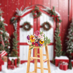 Lofaris Snowy Red Wood Barn Festive Door Christmas Backdrop