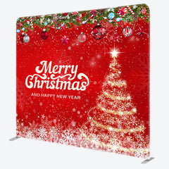 Lofaris Snowy Red Xmass Happy New Year Tension Fabric Backdrop