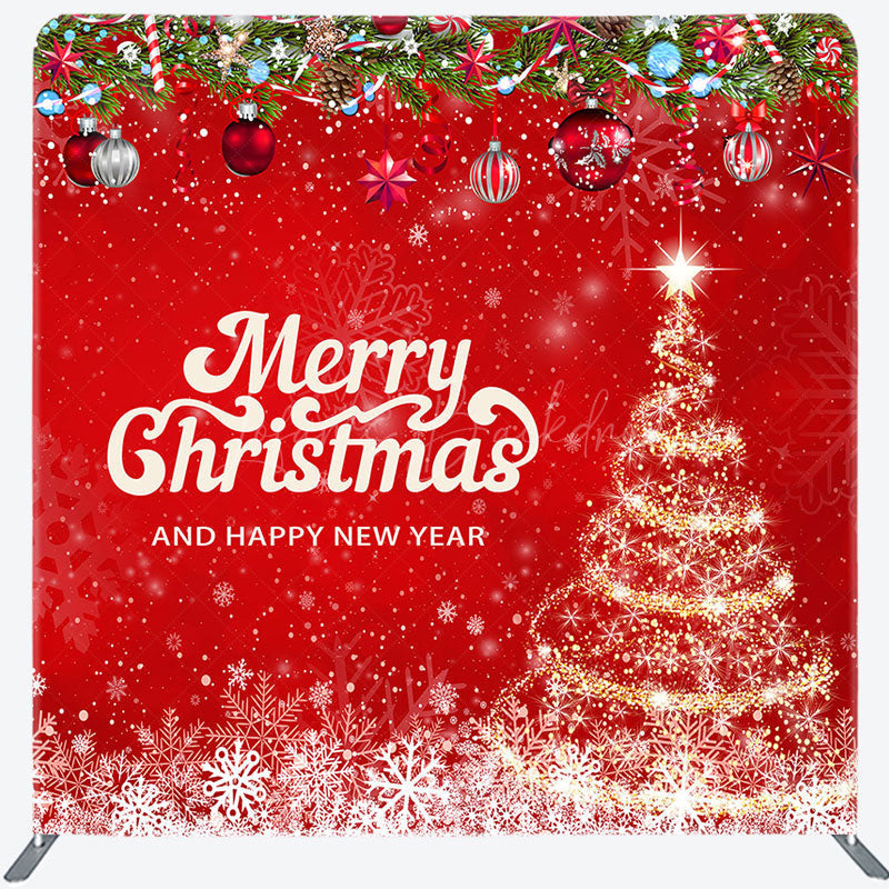 Lofaris Snowy Red Xmass Happy New Year Tension Fabric Backdrop