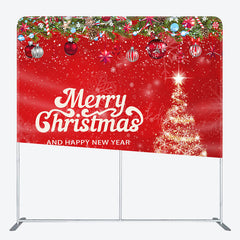 Lofaris Snowy Red Xmass Happy New Year Tension Fabric Backdrop