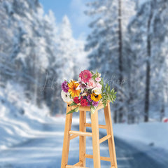 Lofaris Snowy Road Forest Winter Wonderful Scenery Backdrop