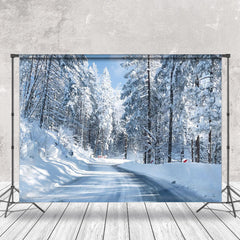 Lofaris Snowy Road Forest Winter Wonderful Scenery Backdrop