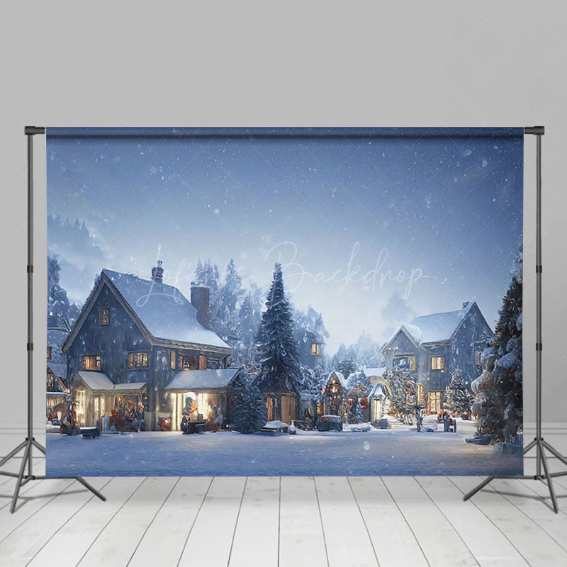 Lofaris Snowy Rural Town Night Festive Christmas Backdrop