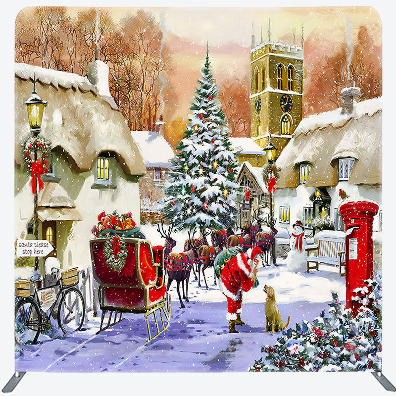 Lofaris Snowy Rural Town Santa Merry Christmas Backdrop