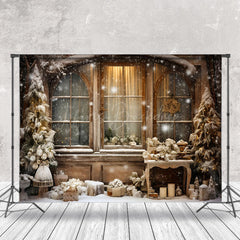 Lofaris Snowy Showcase Window Curtain Christmas Tree Backdrop