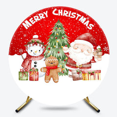 Lofaris Snowy Snowman Santa Round Merry Christmas Backdrop