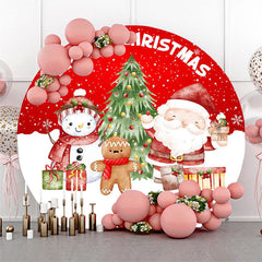 Lofaris Snowy Snowman Santa Round Merry Christmas Backdrop