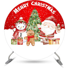 Lofaris Snowy Snowman Santa Round Merry Christmas Backdrop