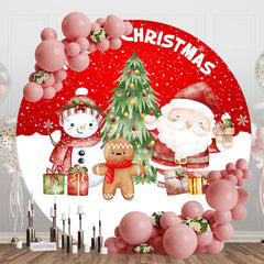 Lofaris Snowy Snowman Santa Round Merry Christmas Backdrop