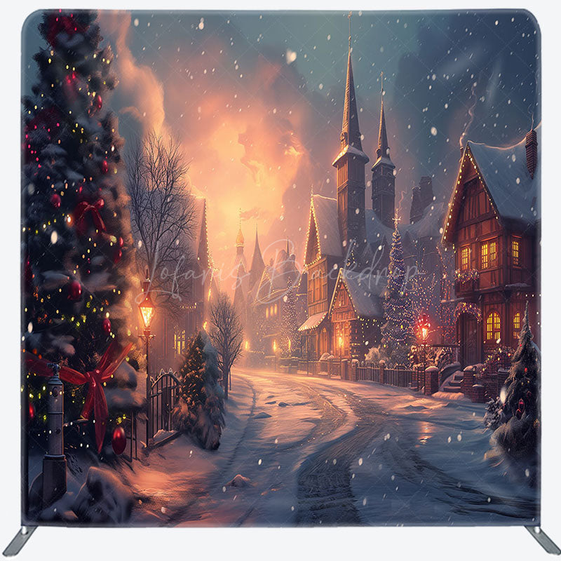 Lofaris Snowy Town Load Tree Winter Xmas Tension Backdrop