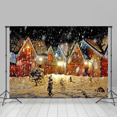 Lofaris Snowy Town Night Light Glitter Christmas Backdrop