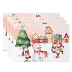 Lofaris Snowy Town Snowman Bunny Christmas Set Of 4 Placemats