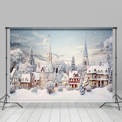 Lofaris Snowy Town Trees Field Winter Christmas Backdrop