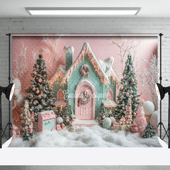 Lofaris Snowy Trees Candy Holiday Winter Christmas Backdrop