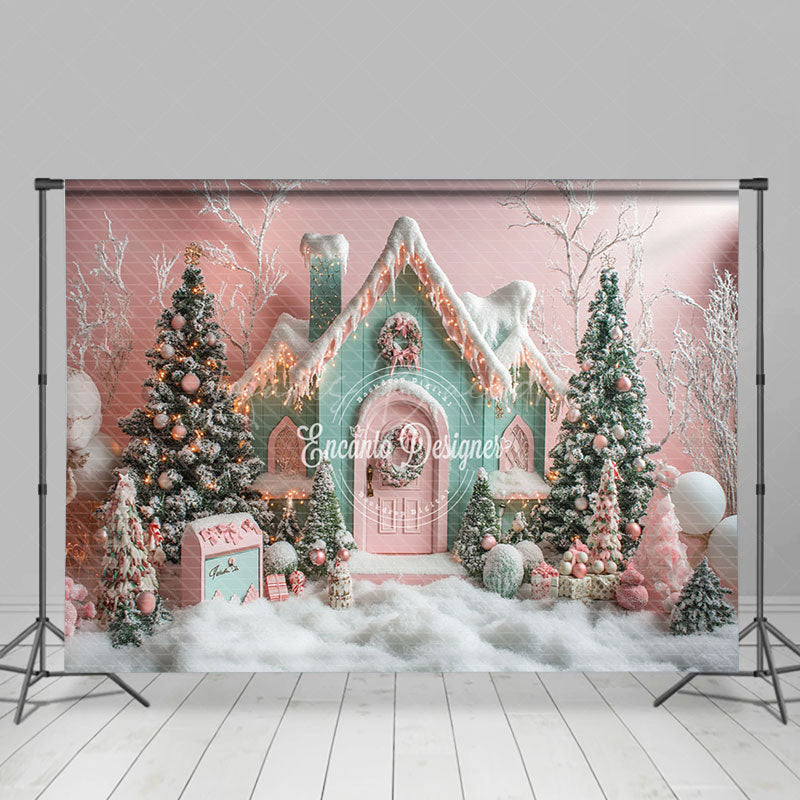 Lofaris Snowy Trees Candy Holiday Winter Christmas Backdrop