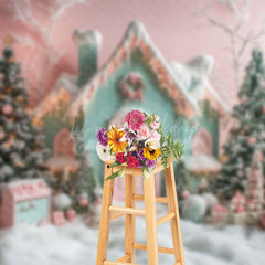 Lofaris Snowy Trees Candy Holiday Winter Christmas Backdrop