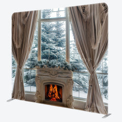 Lofaris Snowy Trees Fireplace Curtain View Pillow Cover Backdrop