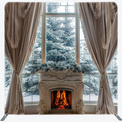 Lofaris Snowy Trees Fireplace Curtain View Pillow Cover Backdrop