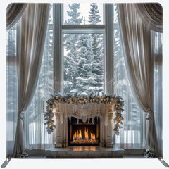 Lofaris Snowy Trees Window Double-Sided Square Xmas Backdrop